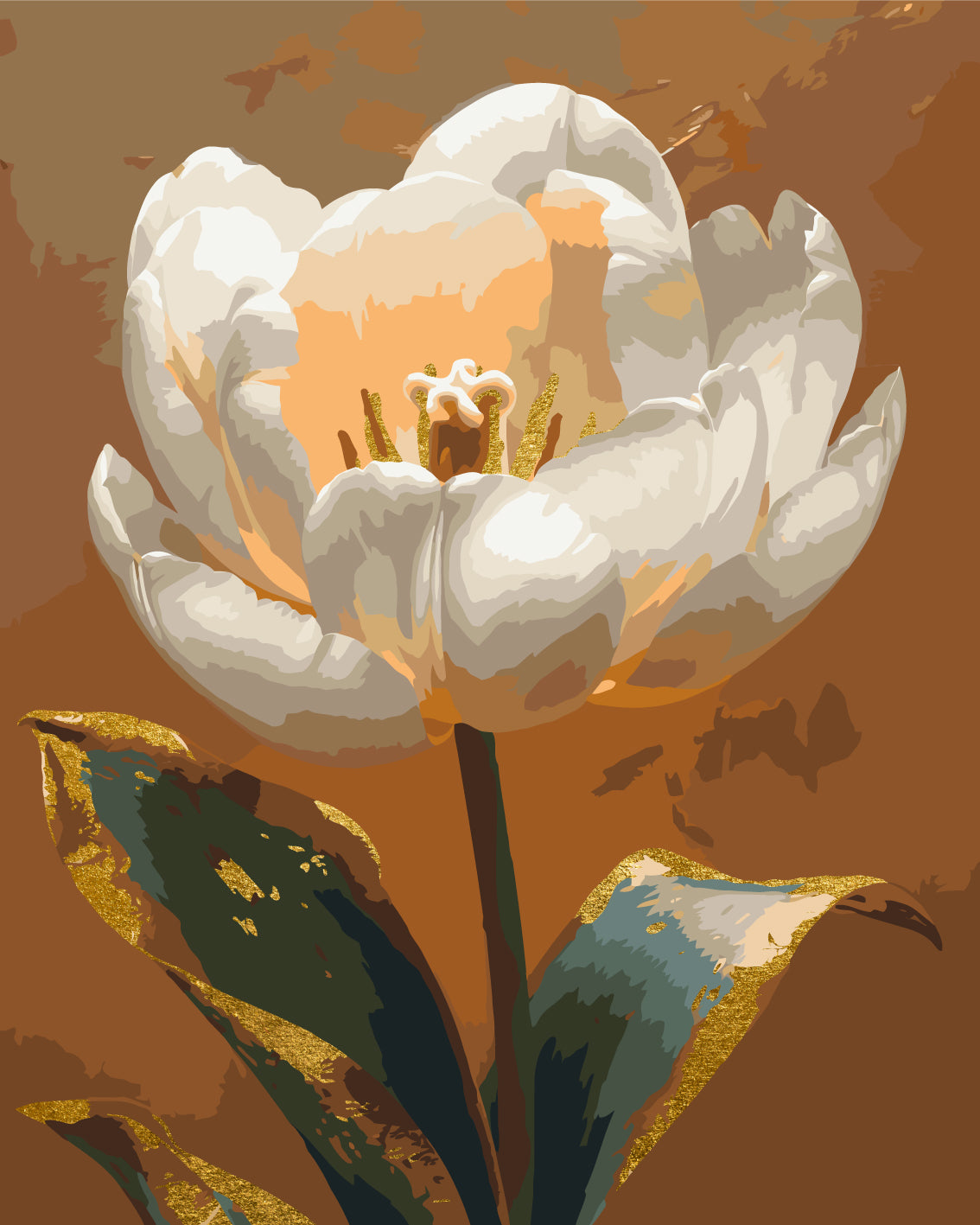 Paint by numbers on frame 40*50 cm Flowers. White Peony with Metallic Paints LW 3305