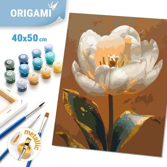 Paint by numbers on frame 40*50 cm Flowers. White Peony with Metallic Paints LW 3305