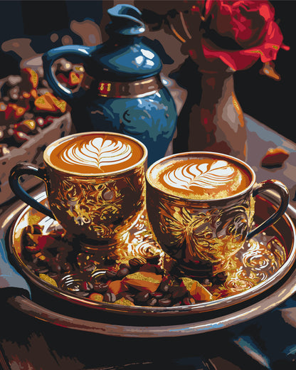 Paint by Numbers on a 40*50 cm frame Still Life. Aromatic coffee with metallic colors LW 3307