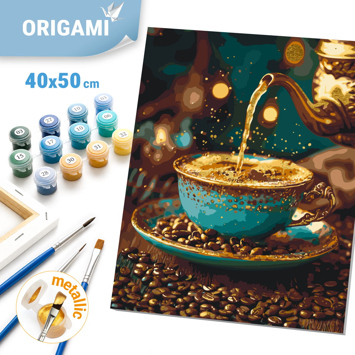 Paint by Numbers on a 40*50 cm frame Still Life. Coffee with Cinnamon with Metallic Paints LW 3308