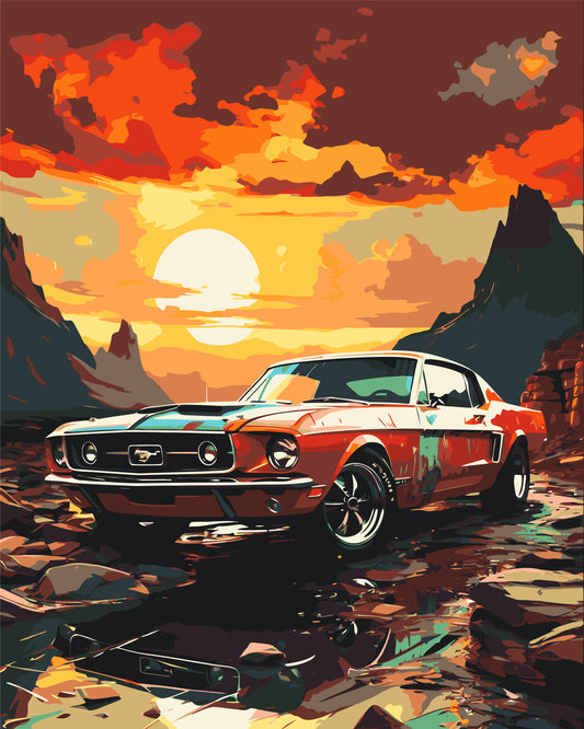 Maľovanie podľa čísel na ráme 40*50 cm - Mustang pri západe slnka - LW 3314