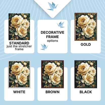 Paint by Numbers on a 40×50 cm Frame – Tender Peonies with Metallic Paints – Flowers – LW 3327-01