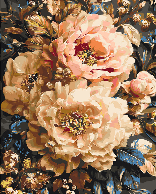 Maľovanie podľa čísel na ráme 40*50 cm - Karamelové pivónie - Kvety - LW 3330-01