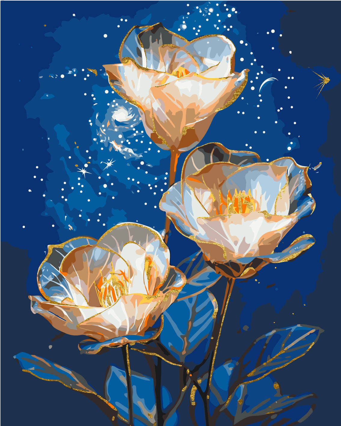 Paint by Numbers on canvas 40*50 cm Flowers Cosmic Asters with Metallic Paints LW 3337