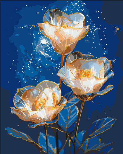 Paint by Numbers on canvas 40*50 cm Flowers Cosmic Asters with Metallic Paints LW 3337