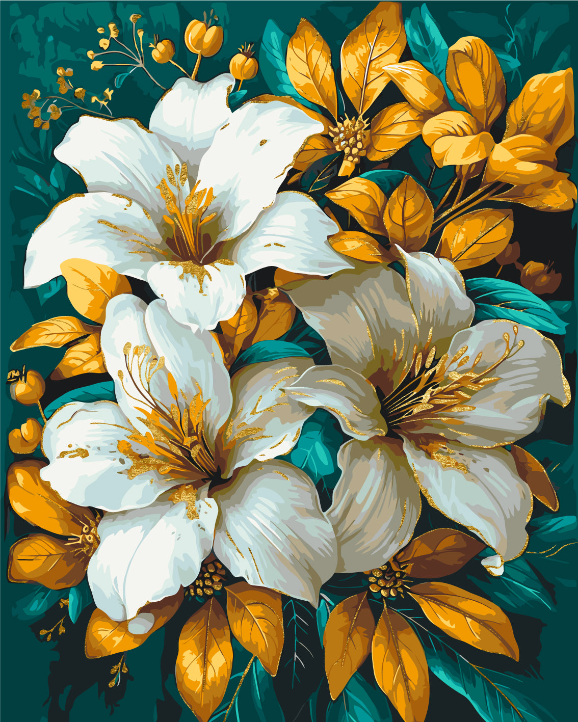 Paint by Numbers on Frame 40*50 cm Flowers with Metallic Paints LW 3338
