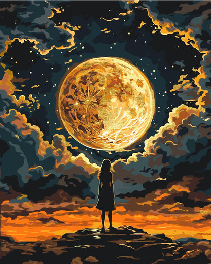 Paint by Numbers on a 40*50 cm frame. People. Girl under the Moon. Universe (with Metallic Paints) LW 3401