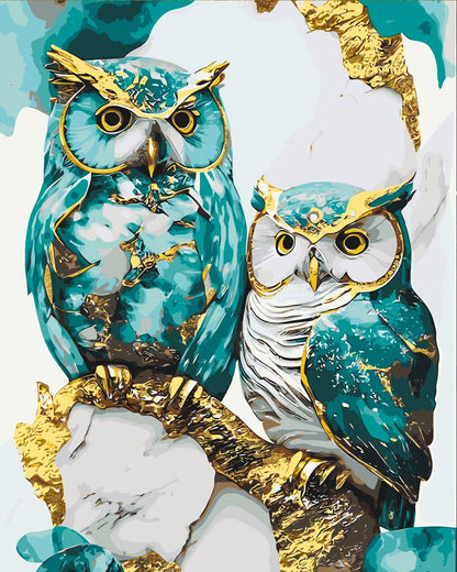 Paint by Numbers on a 40*50 cm frame Animals. Two owls with Metallic Paints LW 3405