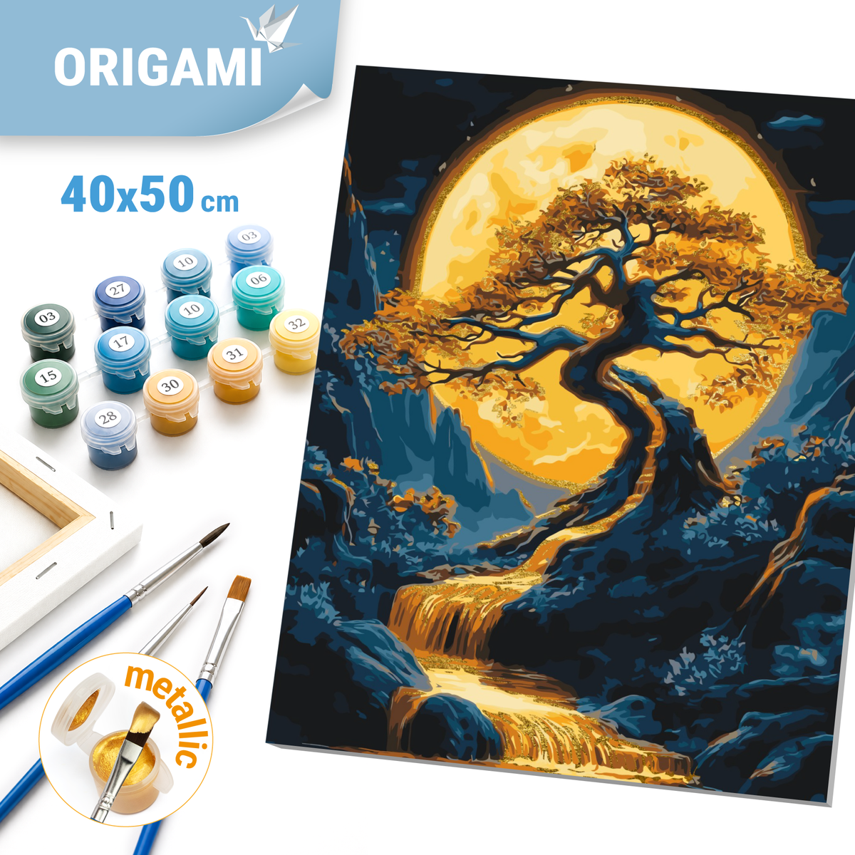 Paint by Numbers on a 40*50 cm frame. Landscape. Tree with metallic colors LW 3428