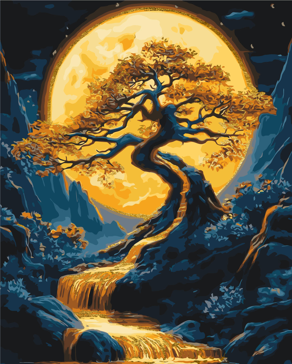 Paint by Numbers on a 40*50 cm frame. Landscape. Tree with metallic colors LW 3428
