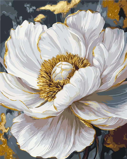 Paint by Numbers on Frame 40*50 cm Flowers. White Peony with Metallic Paints LW 3429