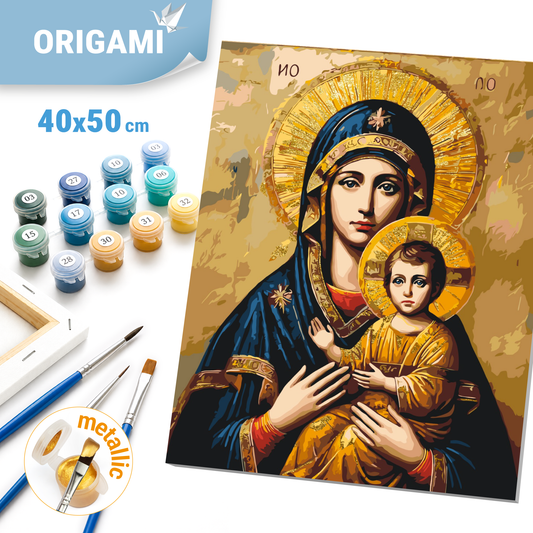 Paint by Numbers on a 40*50 cm frame - Religion. Icon of the Mother of God with Metallic Paints LW 3431