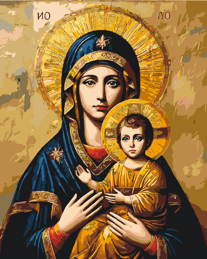 Paint by Numbers on a 40*50 cm frame - Religion. Icon of the Mother of God with Metallic Paints LW 3431