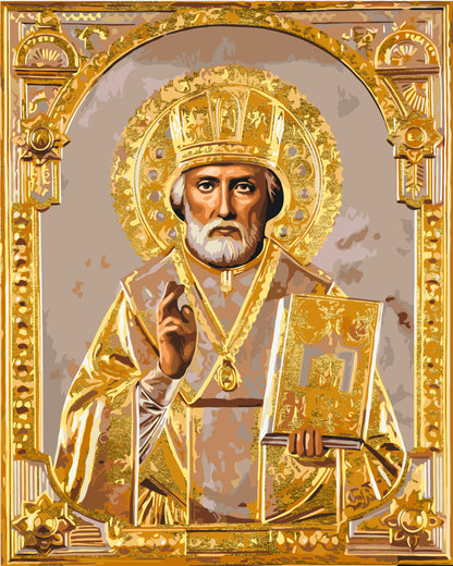 Paint by Numbers on a 40*50 cm frame. Religion. Saint Nicholas with Metallic Paints LW 3432