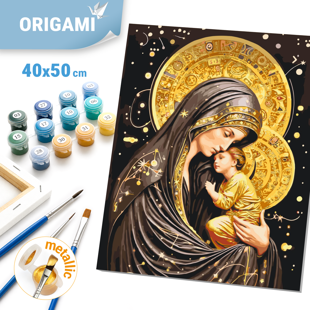 Paint by Numbers on a 40*50 cm frame - Icon Holy Mother of God with Metallic Paints LW 3433