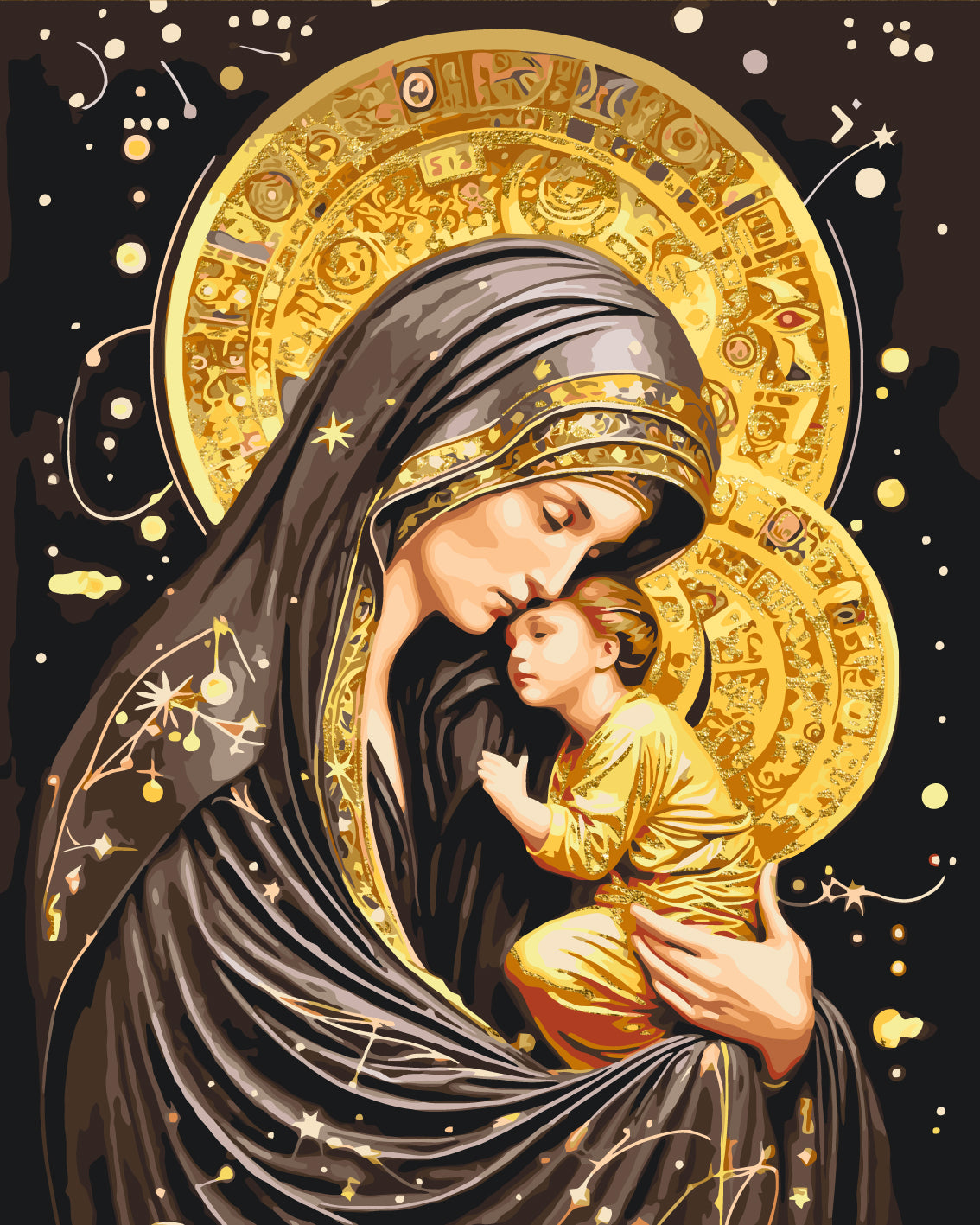 Paint by Numbers on a 40*50 cm frame - Icon Holy Mother of God with Metallic Paints LW 3433