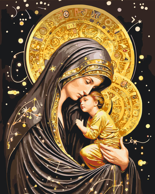 Paint by Numbers on a 40*50 cm frame - Icon Holy Mother of God with Metallic Paints LW 3433