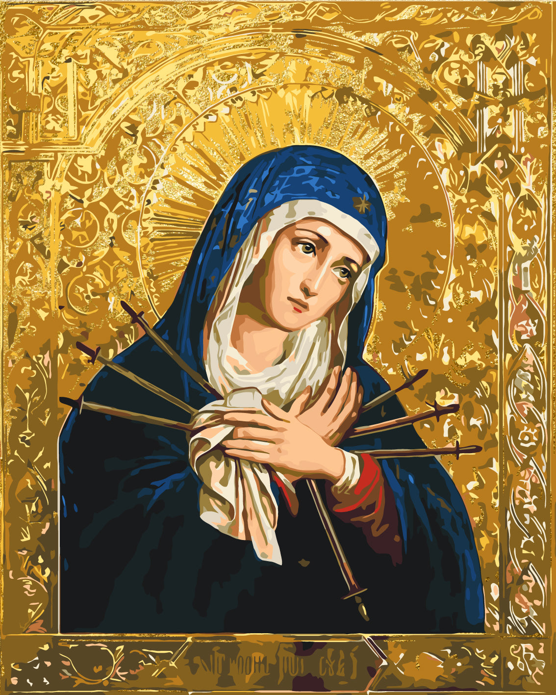 Paint by Numbers on a 40*50 cm frame. Religion. Icon of the Mother of God "Softening of Evil Hearts" with Metallic Paints LW 3434