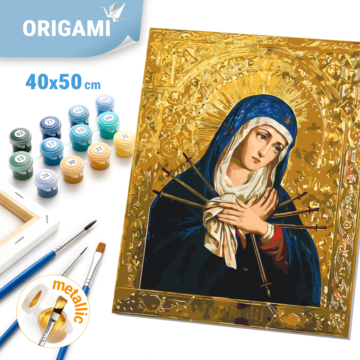 Paint by Numbers on a 40*50 cm frame. Religion. Icon of the Mother of God "Softening of Evil Hearts" with Metallic Paints LW 3434