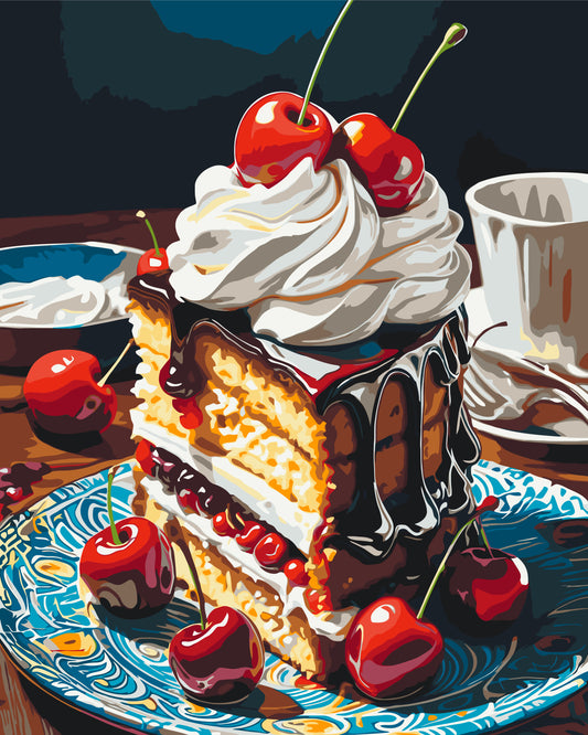 Paint by Numbers on a 40*50 cm frame – Still Life. Cherry Cake LW 3439