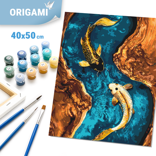 Paint by Numbers on a 40x50 cm frame - Yin-Yang Fish - Animals with Metallic Paints - LW 3444