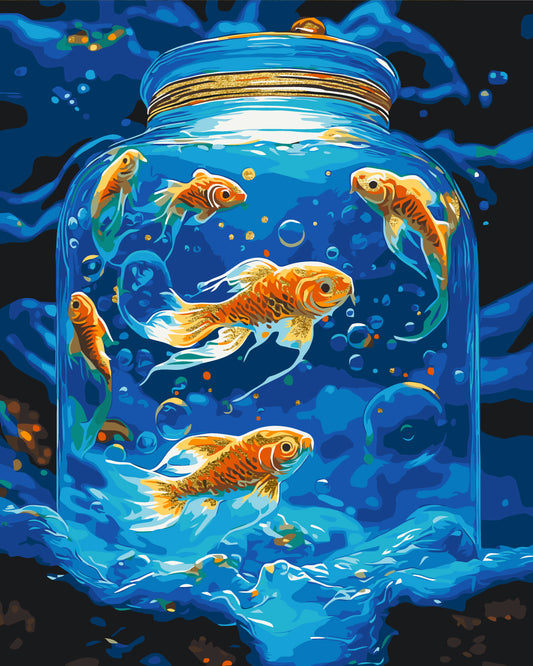 Paint by Numbers on a 40*50 cm frame - Underwater World, fish with metallic colors LW 3460