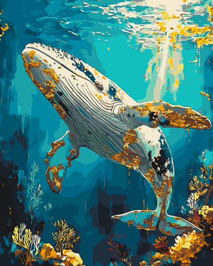 Paint by Numbers on a 40*50 cm frame Undersea world, whale with Metallic Paints LW 3495