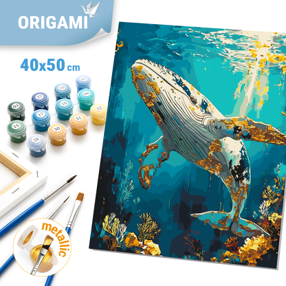 Paint by Numbers on a 40*50 cm frame Undersea world, whale with Metallic Paints LW 3495
