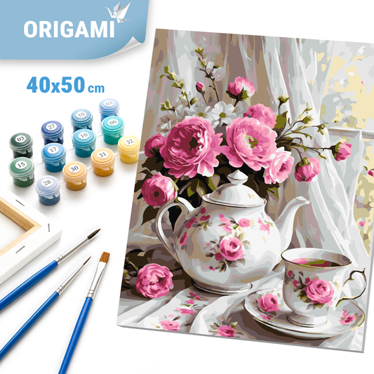 Paint by Numbers on a 40x50 cm frame - Tea with Flowers - Flowers/Still Life - LW 3506
