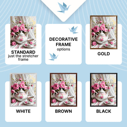 Paint by Numbers on a 40×50 cm Frame – Tea with Flowers – Flowers/Still Life – LW 3506