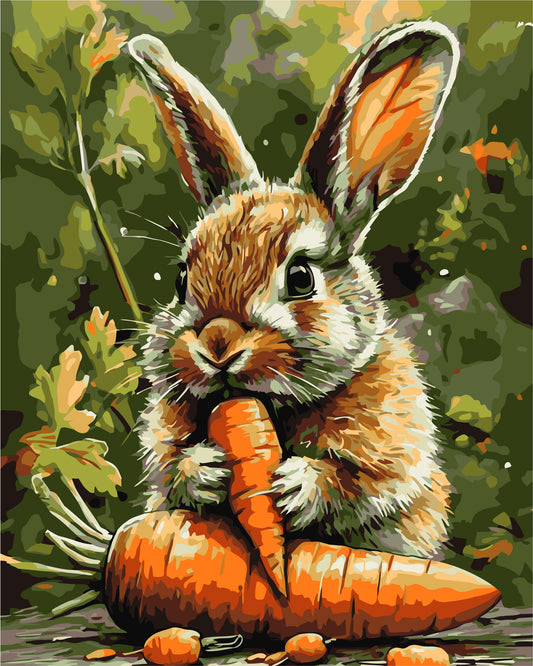 Paint by Numbers on a 40*50 cm frame – Animals. Bunny with carrot LW 3507