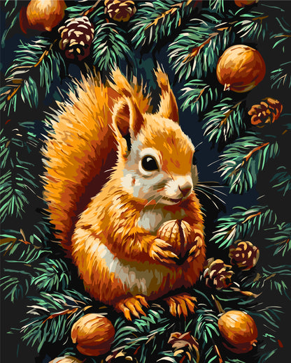 Paint by Numbers on a 40*50 cm frame – Animals. Squirrel with a nut LW 3508