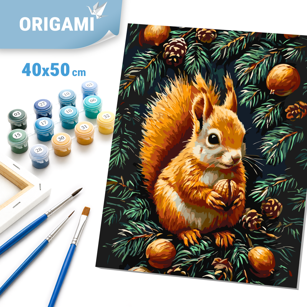 Paint by Numbers on a 40*50 cm frame – Animals. Squirrel with a nut LW 3508