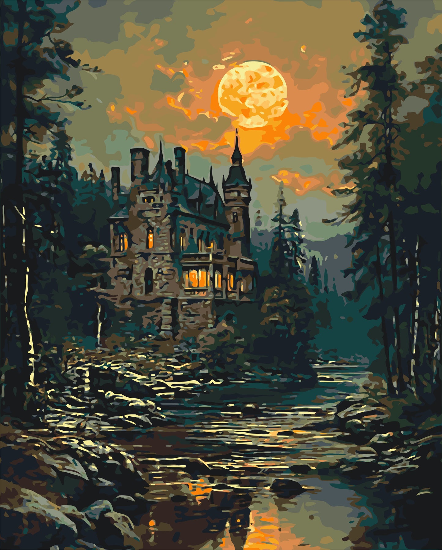 Maľovanie podľa čísel na ráme 40*50 cm - Tajomný zámok - Krajinka - LW 3516