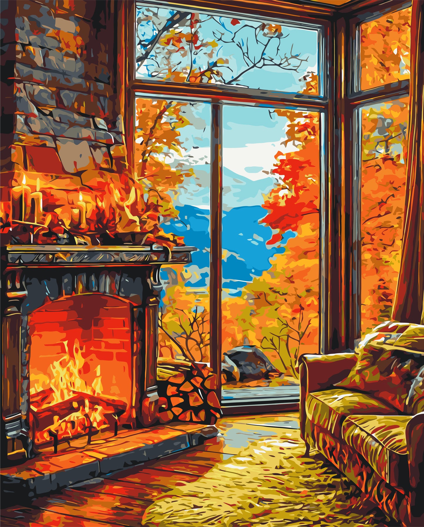 Paint by Numbers on a 40*50 cm frame landscape – Warmth of an autumn fireplace LW 3518