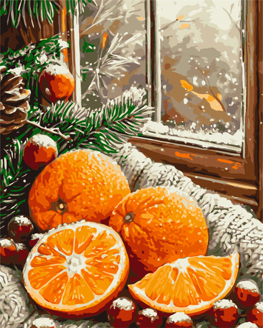 Maľovanie podľa čísel na ráme 40*50 cm - Citrusové zátišie - Zátišie / Zimné / Vianočné - LW 3548