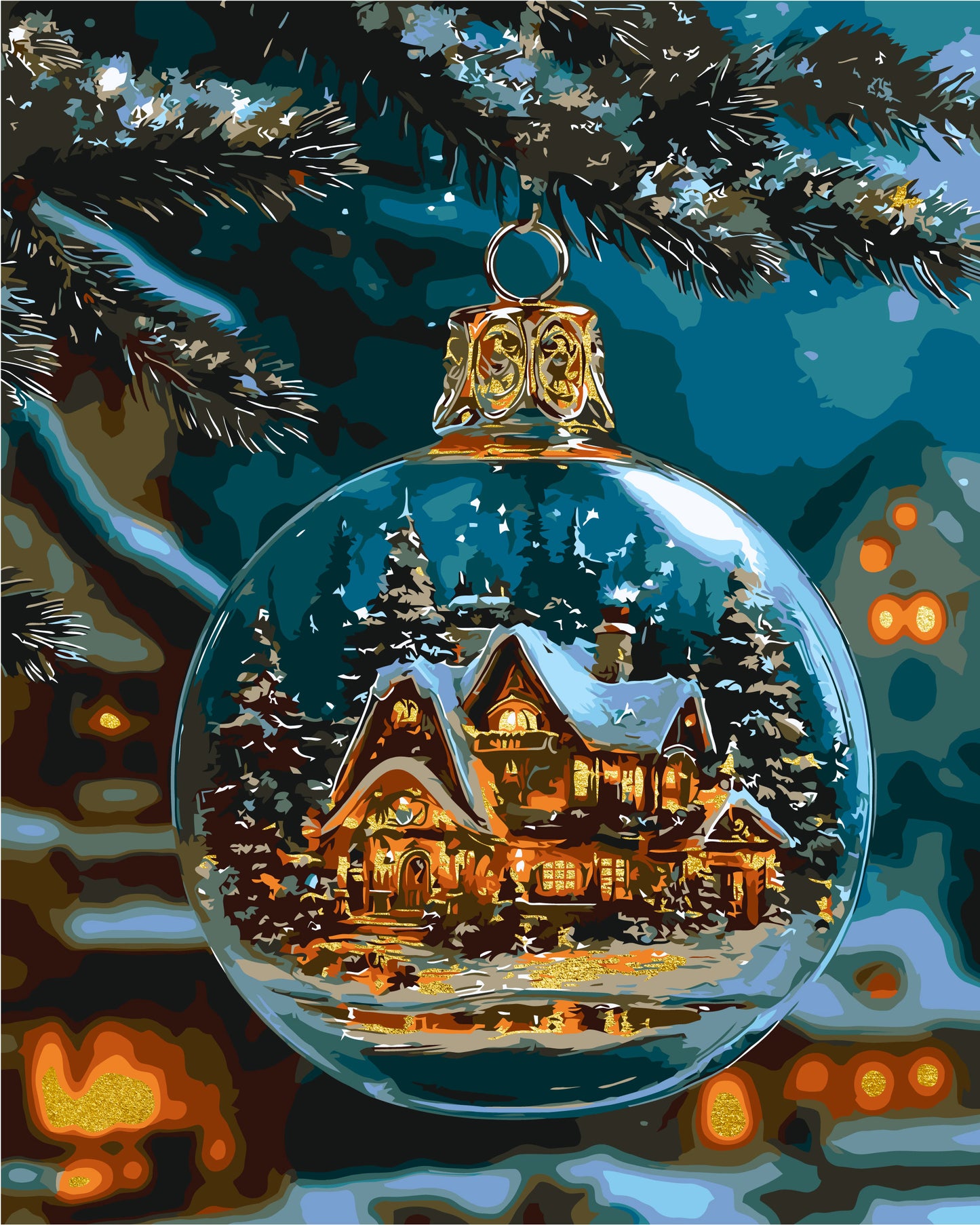 Paint by Numbers on a frame 40*50 cm Winter Warmth of Christmas Night with Metallic Paints LW 3550