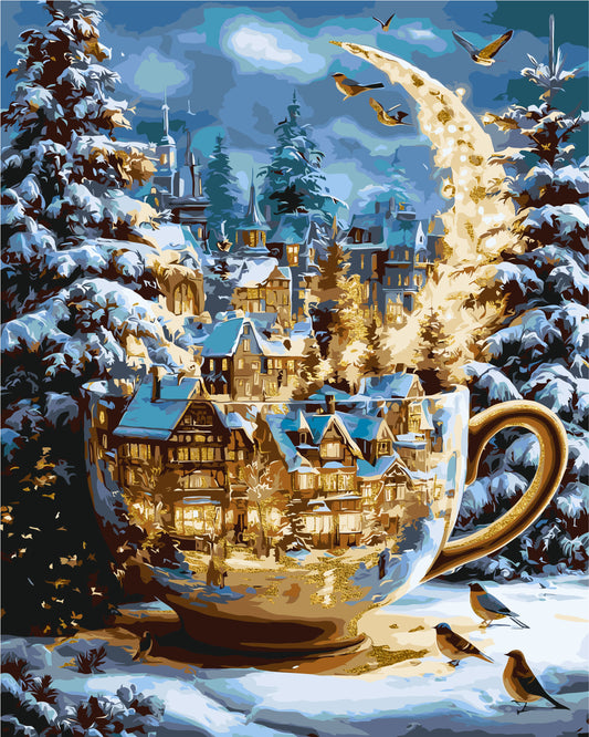 Paint by numbers on a 40*50 cm frame Winter Night of Christmas Miracles with Metallic Paints LW 3551