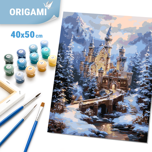 Paint by Numbers on a 40*50 cm frame Winter Landscape. Castle in Winter Mountains LW 3553