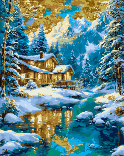 Paint by Numbers on a 40*50 cm frame Winter landscape with Metallic Paints LW 3554