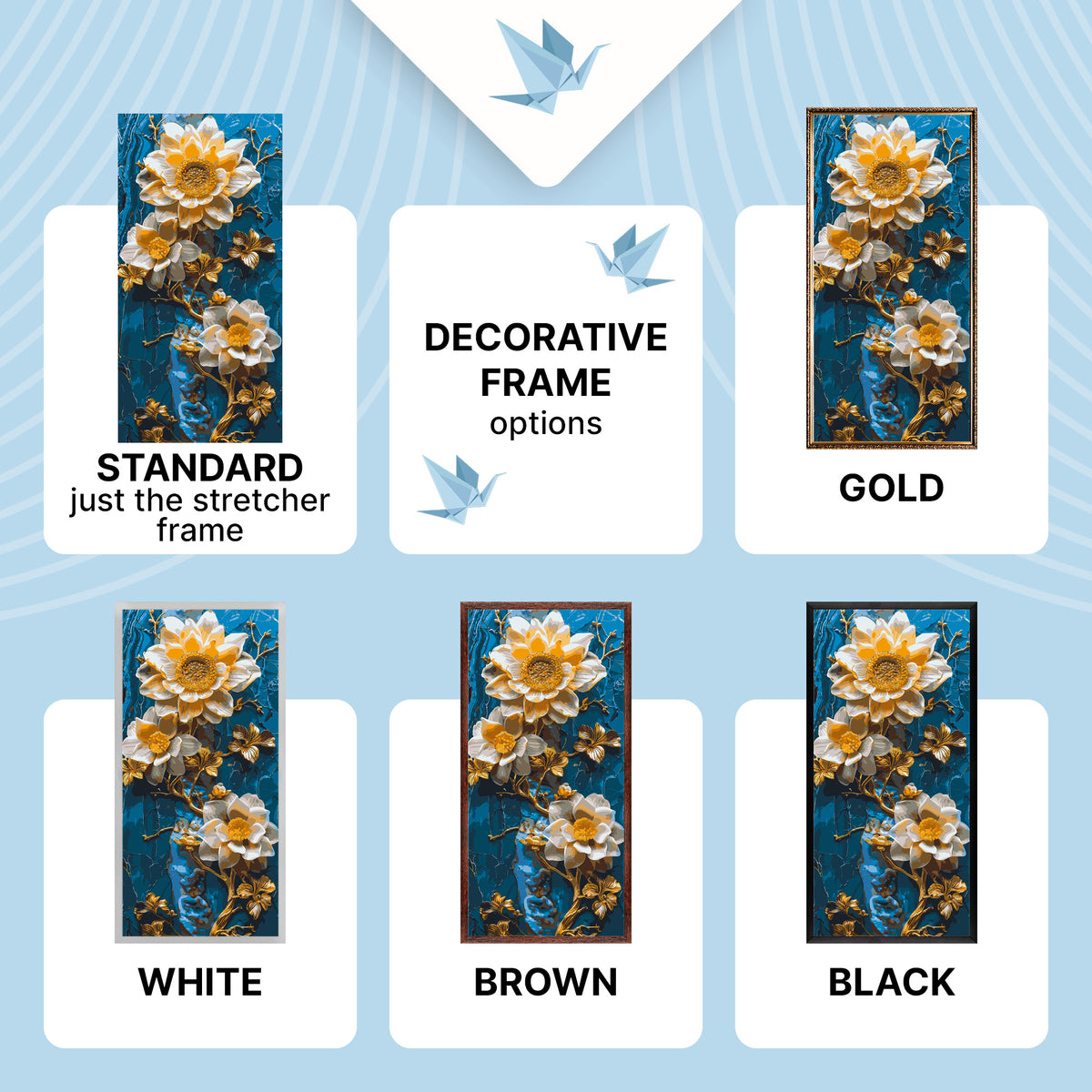 Paint by Numbers on a 40×80 cm Frame – Flowers on a Blue Background with Metallic Paints – Flowers – LW 5102
