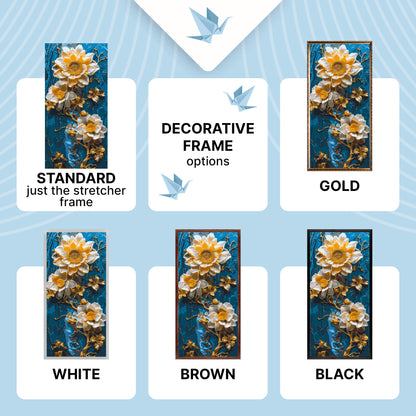 Paint by Numbers on a 40×80 cm Frame – Flowers on a Blue Background with Metallic Paints – Flowers – LW 5102