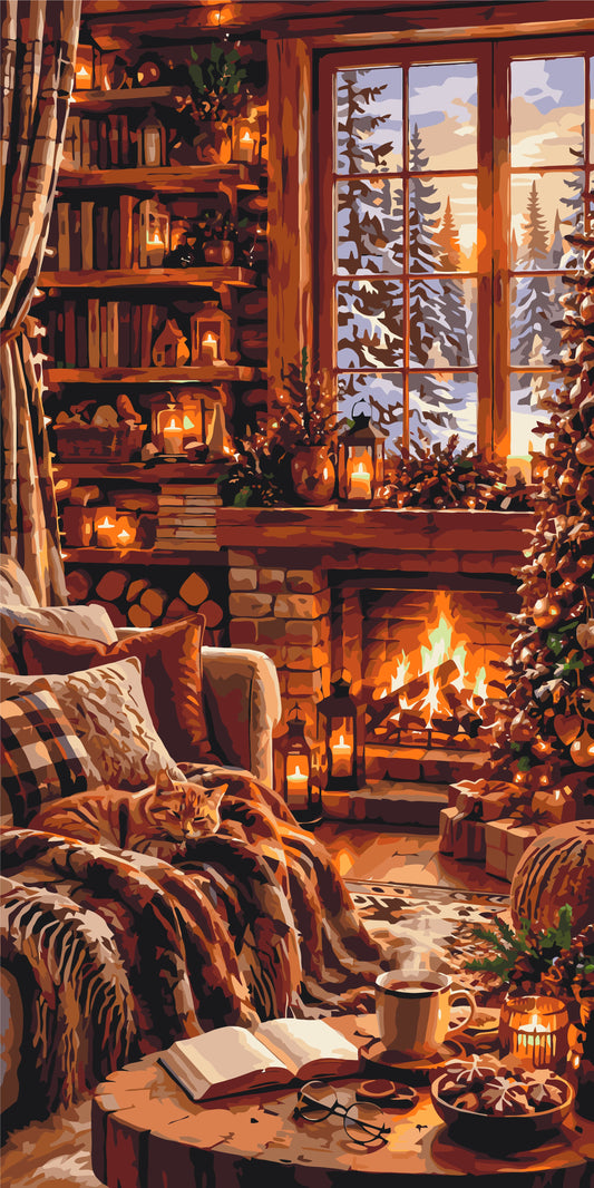 Winter Evening by the Fireplace – paint by numbers 40×80 cm