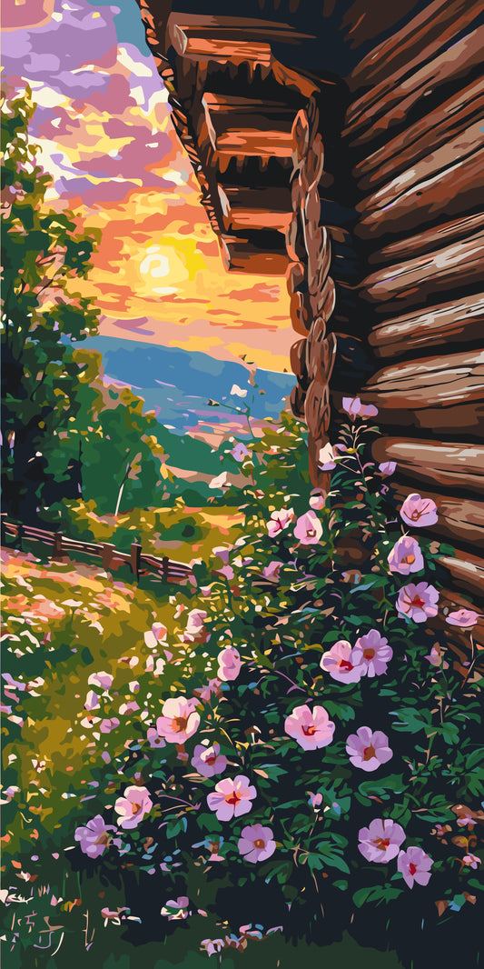 Maľovanie podľa čísel na ráme 40*80 cm - Kvetinový letný večer - Krajinka/Kvety - LW 5114