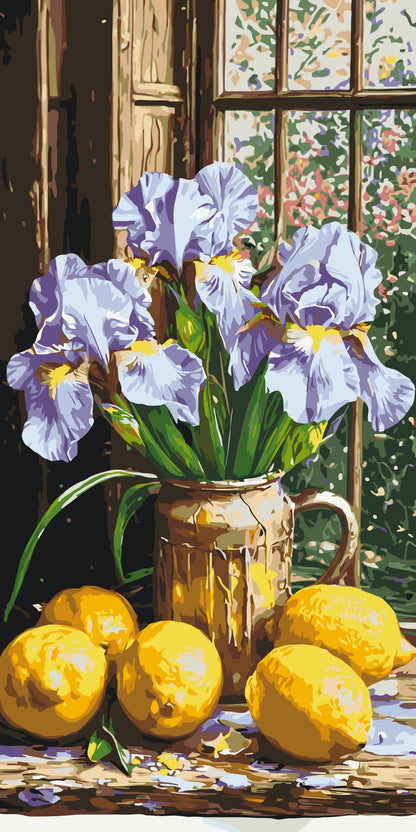 Maľovanie podľa čísel na ráme 40*80 cm - Kosatce s citrónmi - Kvety/Zátišie - LW 5117