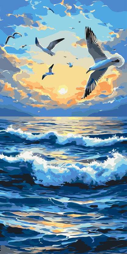 Paint by Numbers on a 40*80 cm frame - Landscape: Gulls over Morning Waves LW 5125