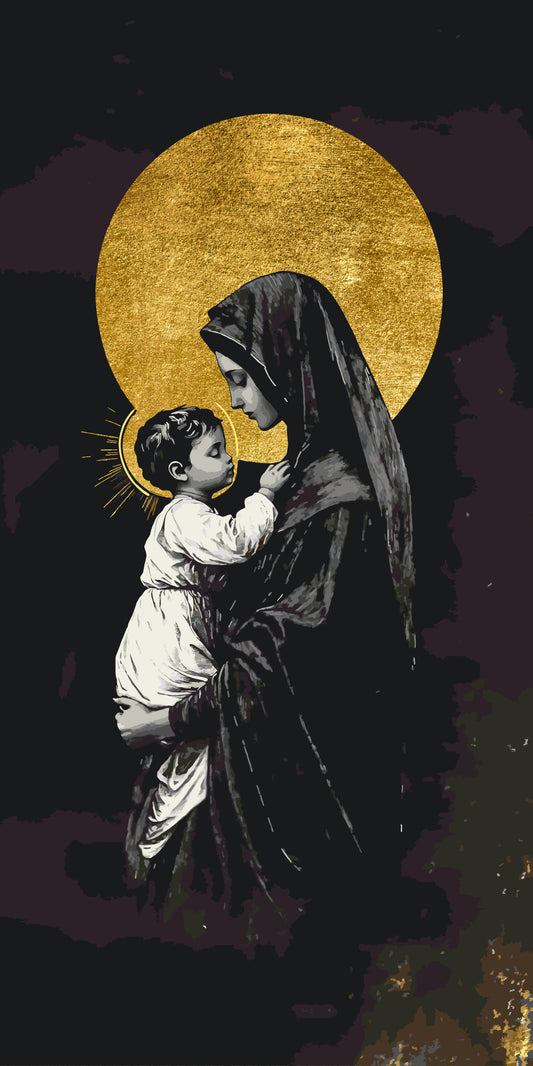 Paint by Numbers on a 40x80 cm frame - Mary and Jesus - Religion with Metallic Paints - LW 5128