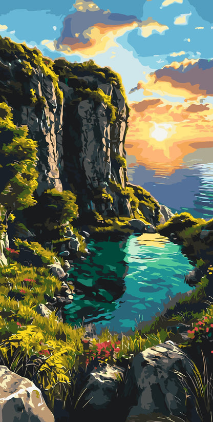 Maľovanie podľa čísel na ráme 40*80 cm - Večerná zátoka - Krajinka - LW 5129