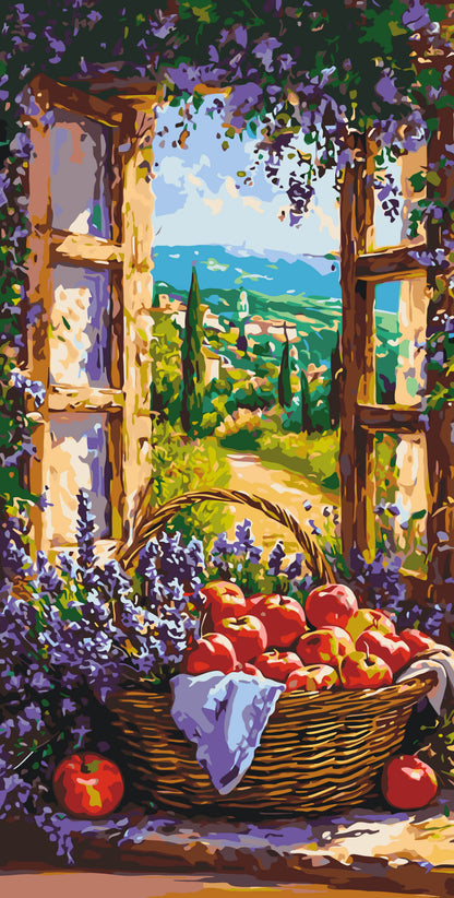 Maľovanie podľa čísel na ráme 40*80 cm - Ovocný košík - Krajinka - LW 5133