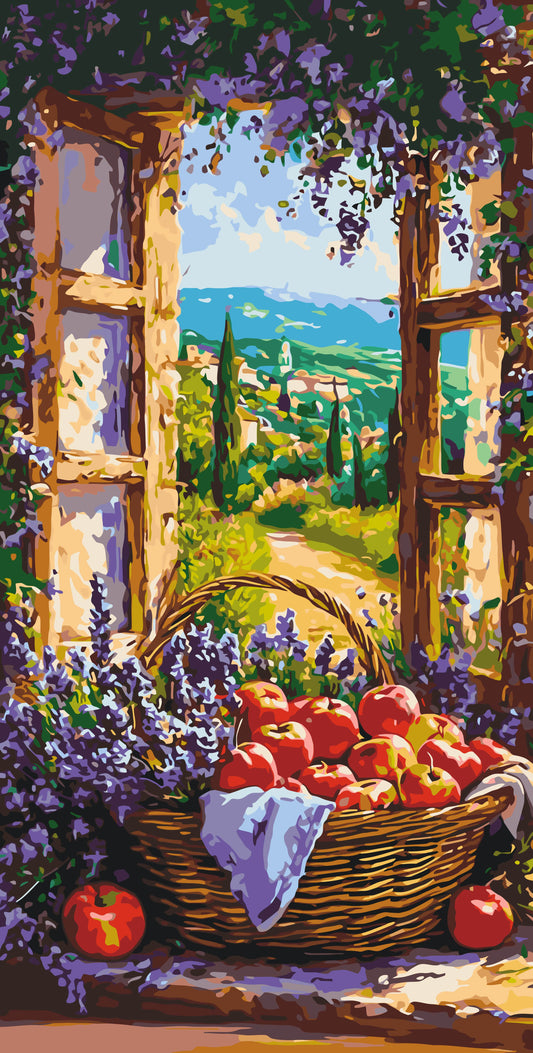 Maľovanie podľa čísel na ráme 40*80 cm - Ovocný košík - Krajinka - LW 5133